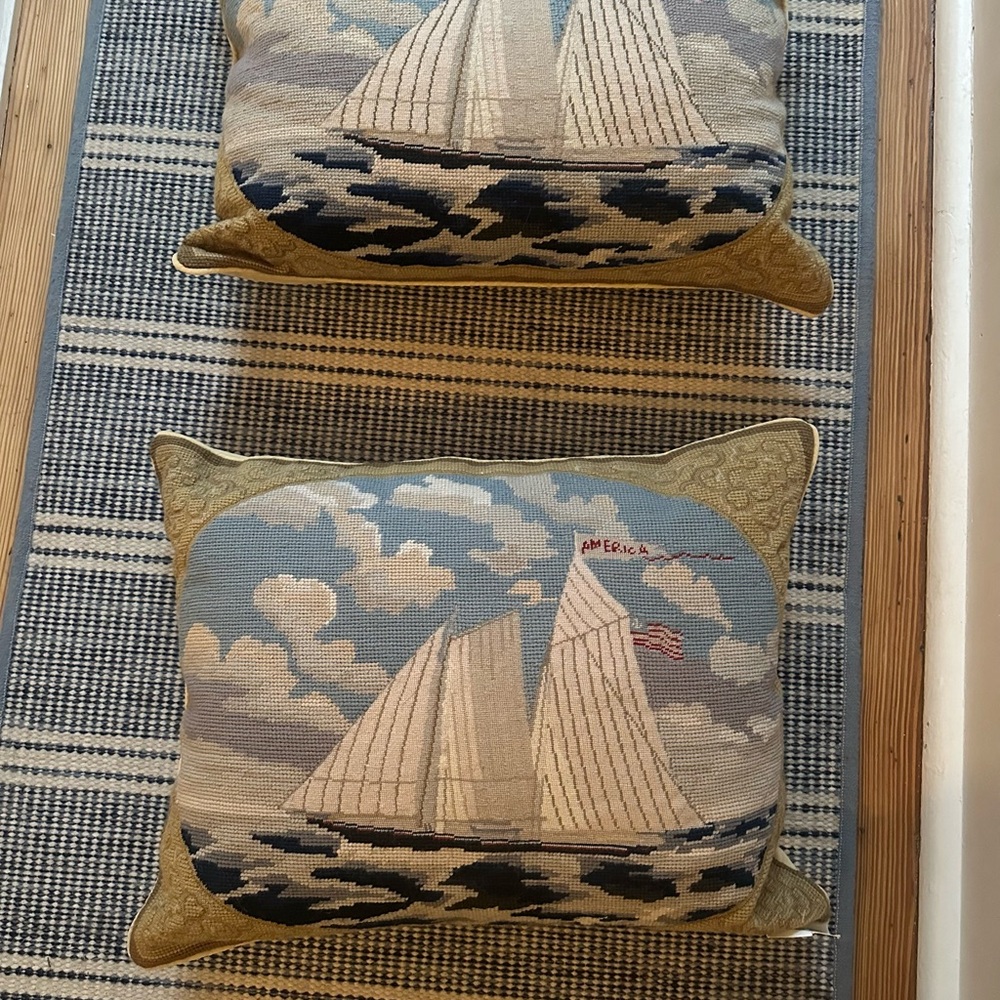 Pair of Needlepoint Pillows featuring The Sailing Yacht America